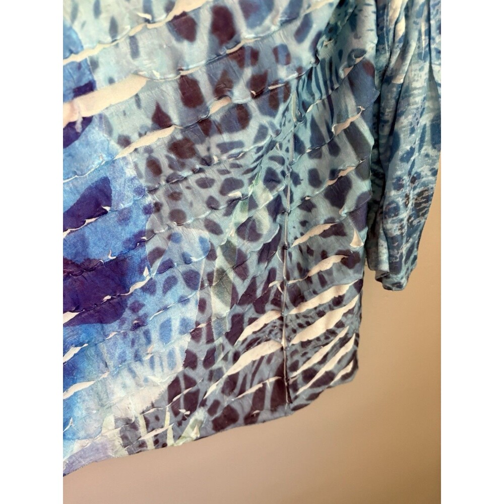 Jess & Jane XL Blue Floral Knit Tunic Top Ruffle 3/4 Sleeve Stretch Artsy Boho - Picture 4 of 10
